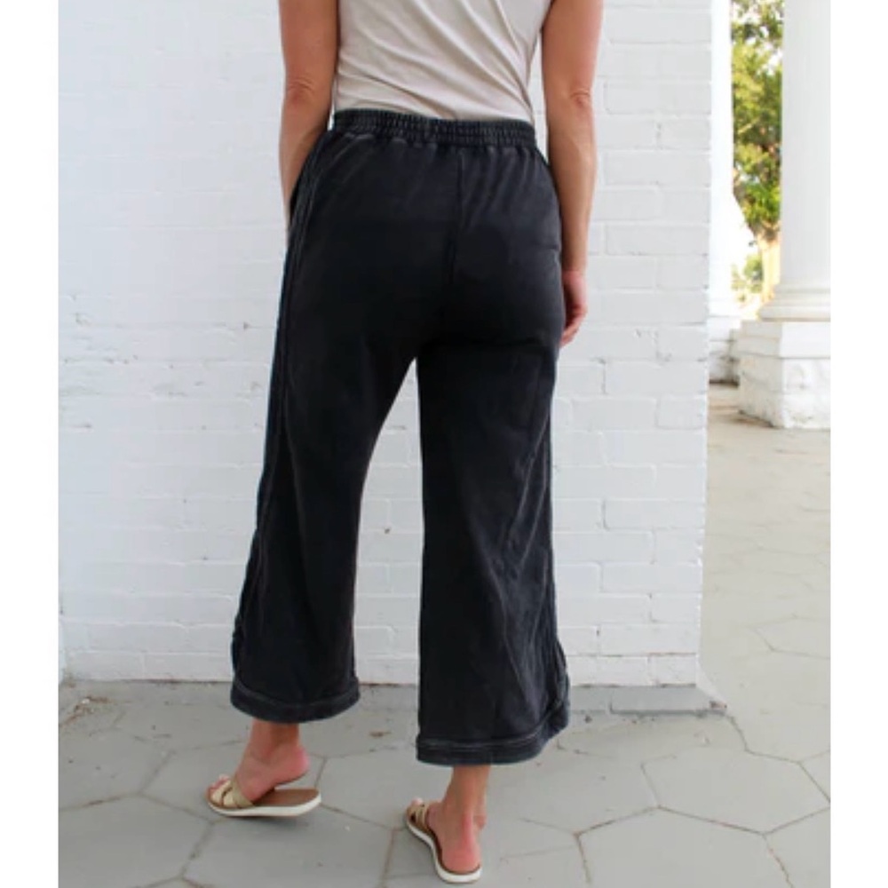 Umgee Mineral Washed French Terry Knit Pants, Ash, Small - Picture 2 of 12